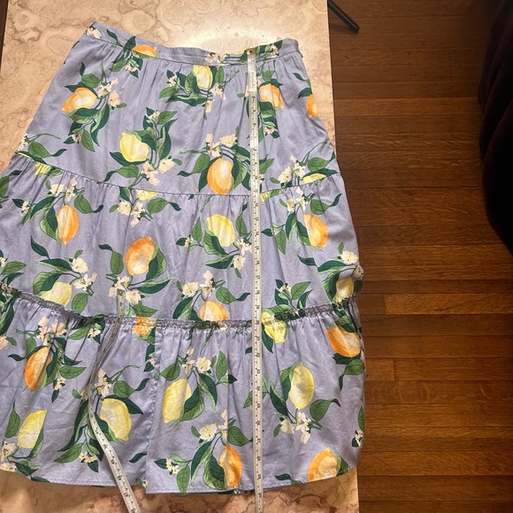 Ann Taylor Lemon Print Midi Skirt Size 8 Blue Tiered Ruffle Cotton - Picture 10 of 14